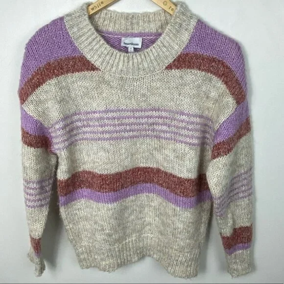 Heartloom Cecily Striped Chunky Knit Sweater Size XS Purple Fuzzy Grandpa Boho‎ - Picture 3 of 9